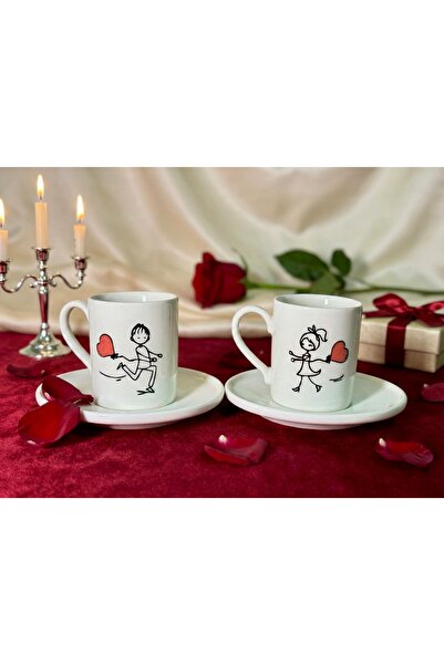 KÜTAHYA HOME 14 February Special Gathering for Couples, 2-Person Porcelain Cu...