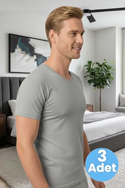 Tezzgelsin Tricou bărbătesc din bumbac pieptănat Lycra, cu decolteu în V, 3 p...