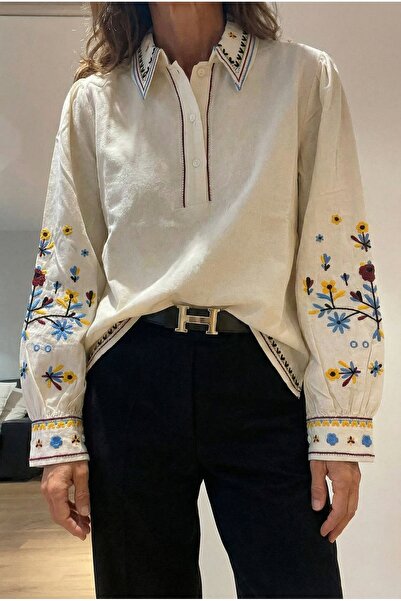 FEMELLE Women's Balloon Sleeve Embroidered Shirt