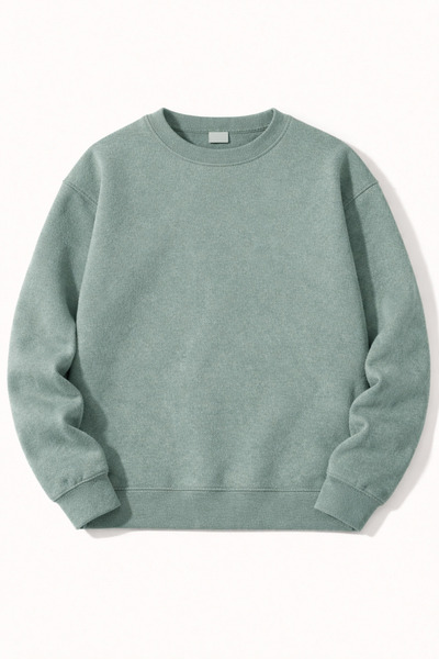 Revasser Unisex Düz Renkli Oversize Bisiklet Yaka Pamuklu Sweatshirt