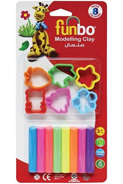 Funbo Modelling Clay 8 Neon Colors Set with 6 Mould, 100 g- Pack Of 05
