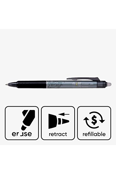 Pilot Frixion Clicker Roller Ball Pen, 0.5 mm Tip Size, Black