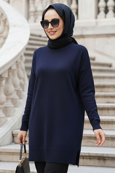 N.S NEVA STYLE Navy Blue Hijab Knitwear Sweater 10901L