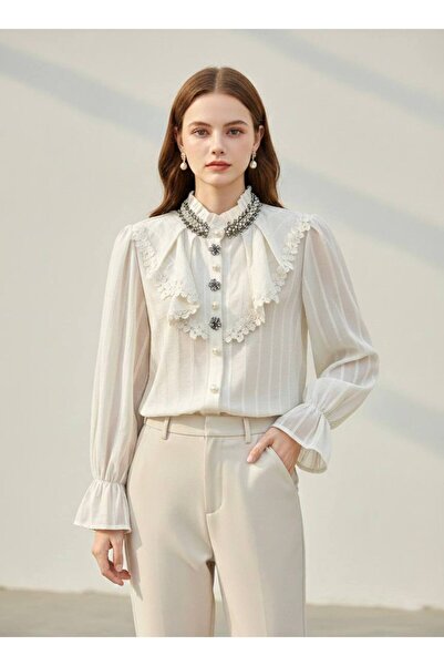 Rabiossa Kadın Vintage Stil Volanlı Şifon Gömlek
