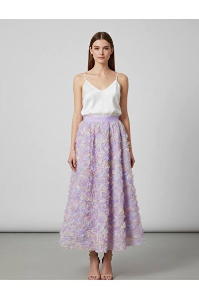 Rabiossa Kadın Üç Boyutlu Gül Desenli A-Kesim Etek