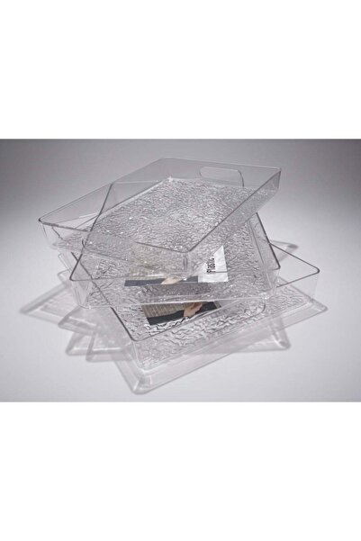 GOLDEN HOME طقم صواني تقديم من الأكريليك - تصميم شفاف من 3 قطع بنسيج مموج أنيق