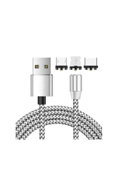 GÜMRÜK BEY USB Power Cable with 3 Heads Magnetized, Type-C, Micro Usb, Lightn...