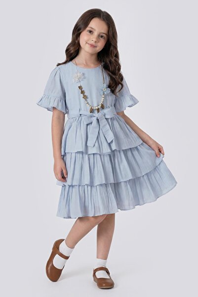 Pina Kids Girl's Layered Skirt Short Sleeve Dress with Necklace