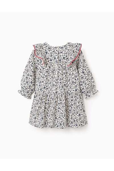 Ziddy Floral Cotton Dress for Baby Girls, White/Blue