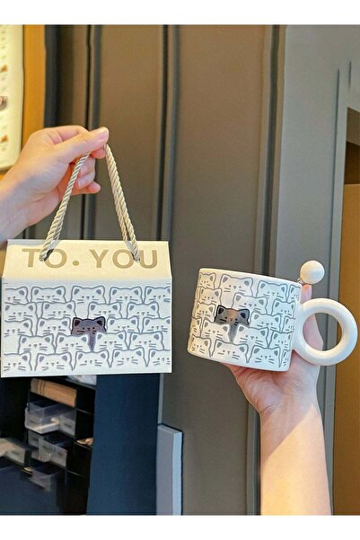 Generic 400Ml Cat - Themed Ceramic Mug With Spoon And Gift Box - Adorable Des...