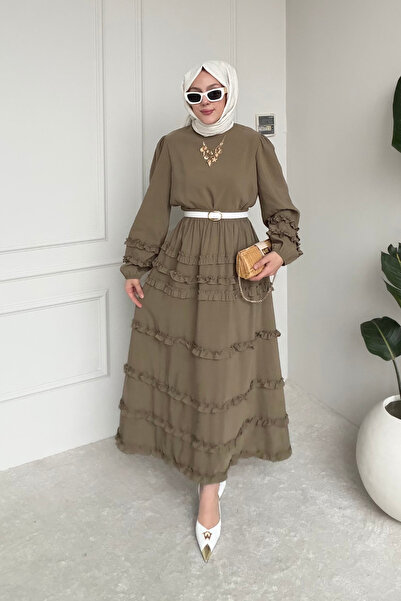 Tesettür Diyarı Σετ Χιτζάμπ με Βολάν από Ύφασμα Rufel Tansel - Χακί
