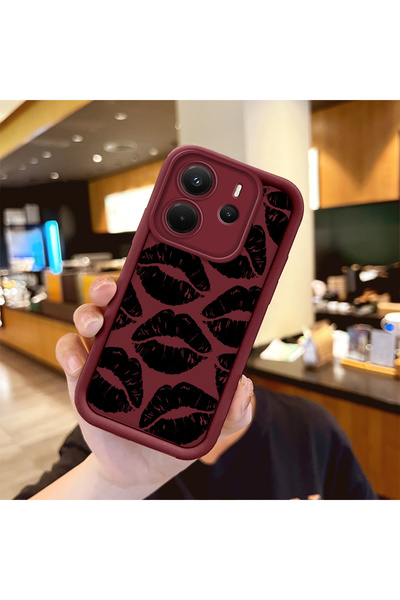 Hontinga Kiss Shockproof Simple Maroon Silicone Phone Case Compatible with Re...