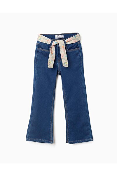 Ziddy Flared Jeans with Floral Belt for Girls, Blue