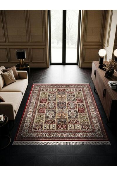 Cotto Home Fesane FN005R Bordo Pamuk Taban Afgan Desenli Salon Oturma Odası H...