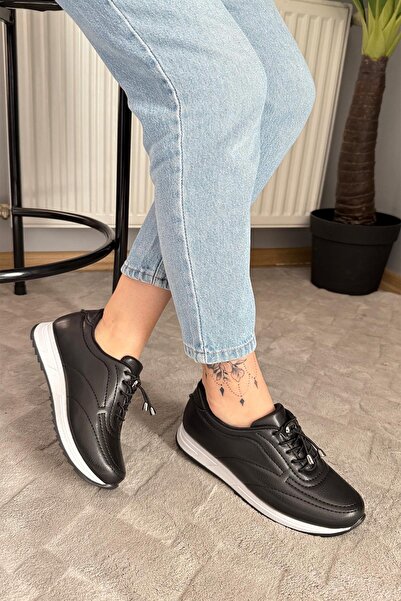 Women's Lace-Up Elastic Orthopedic Comfortable Sole Casual Flats & Sports Shoes Black