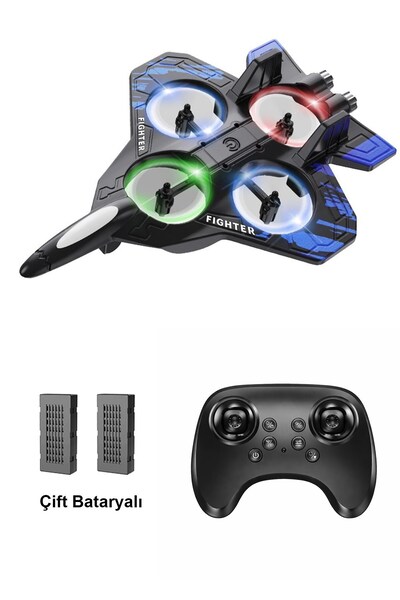 qoquland Uzaktan Kumandalı Akrobatik Fighter Drone Rc Uçak - 2.4 Ghz - 2 Bata...