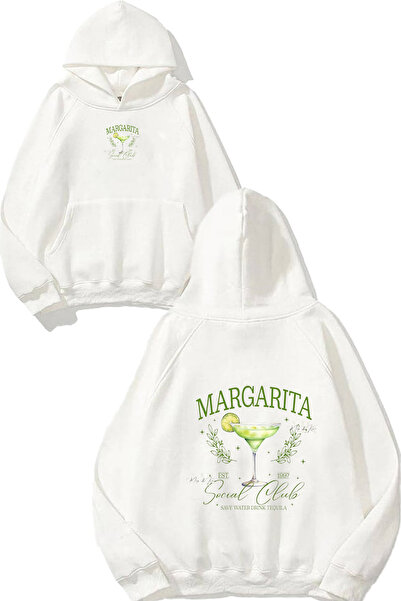 urbvn Margarita Design Printed Oversize White Hooded Sweatshirt