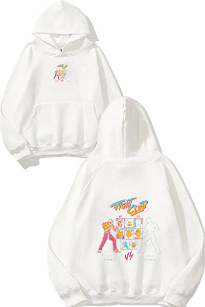 urbvn ستريت فايتر 2 سويت شيرت أبيض كبير الحجم بطباعة تصميم ستريت فايتر 2