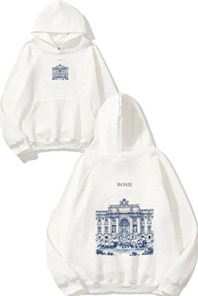 urbvn سويت شيرت أبيض كبير الحجم بطبعة تصميم روما 2