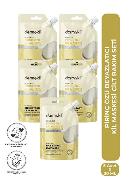 Dermokil Pirinç Özü Beyazlatıcı Kil Maskesi Cilt Bakım Seti 30 ml x 5 Adet