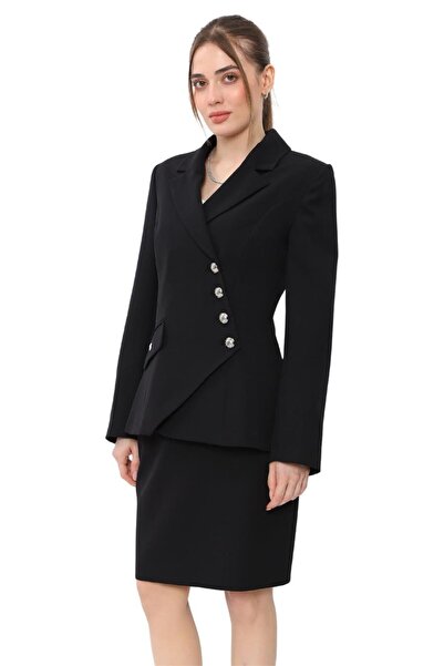 ÖNDER ÖZSOY Men's Collared Asymmetrical Double-Breasted Women's Jacket-Black