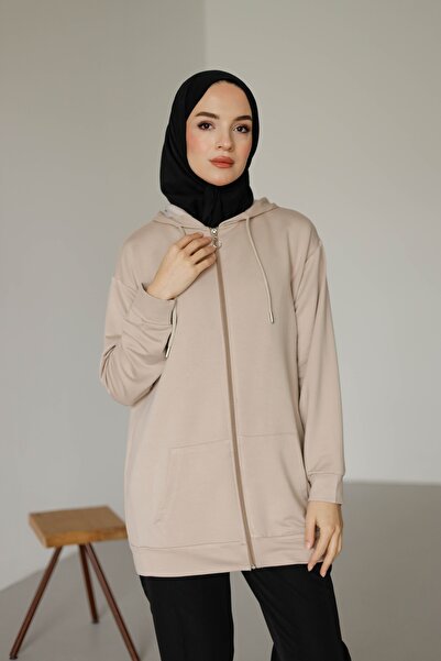 MOONSC Women's Hooded and Pocketed Hijab Sweatshirt - Cardigan