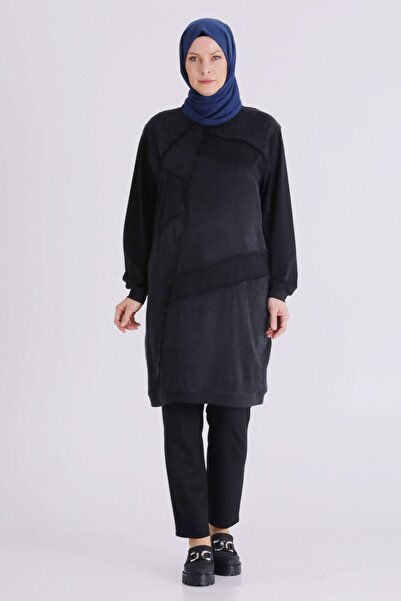 behrem Plus Size Crew Neck Patchwork Detailed Hijab Tunic 20137