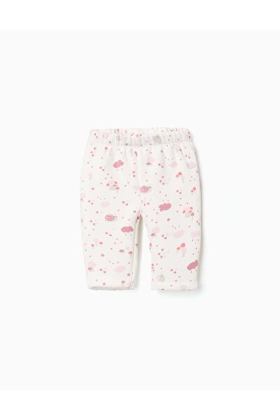 Ziddy Trousers with plush lining and motif for newborn girls, white