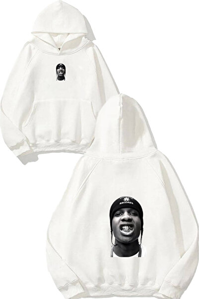 urbvn سويت شيرت أبيض كبير الحجم بطباعة تصميم أساب تيث