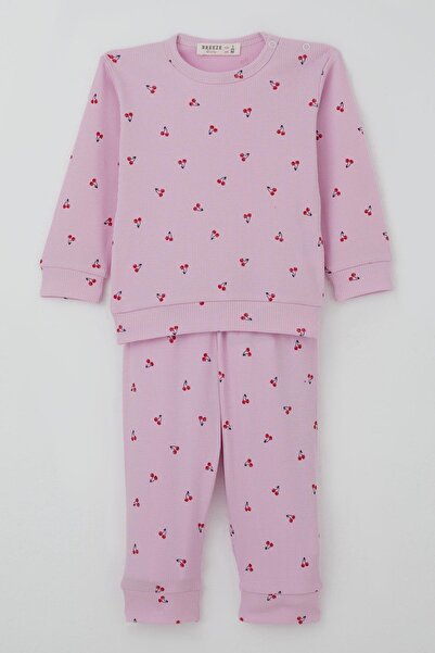 Breeze Baby Girl Pajama Set with Shoulder Patches and Cherry Pattern, 4 Month...