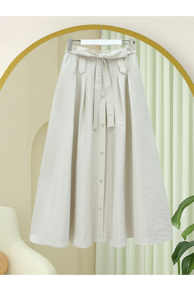 Modamorfo Buttoned Lace-Up Parachute Skirt - Stone