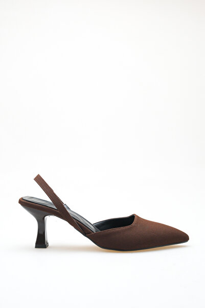 ELAIA SHOES Avira Brown Thin Heeled Elastic Back Strap Stiletto Women's Heele...