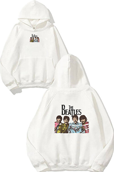 urbvn سويت شيرت أبيض كبير الحجم بطباعة تصميم البيتلز