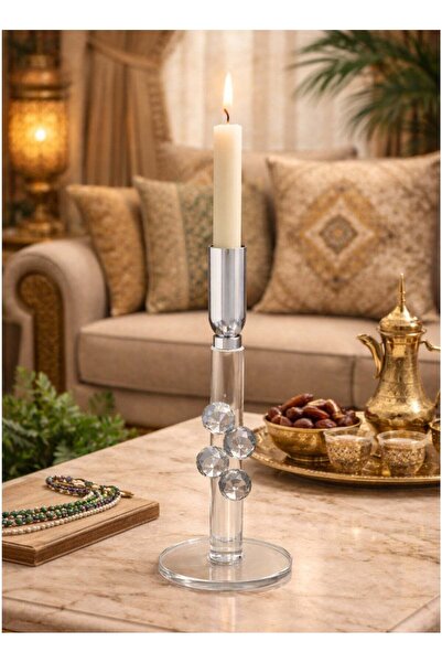 ALQANNAS Elegant Silver Steel Candle Holder with Crystal Glass, Luxury Decora...