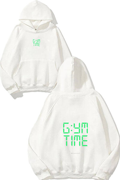 urbvn سويت شيرت أبيض كبير الحجم بطباعة تصميم جيم تايم