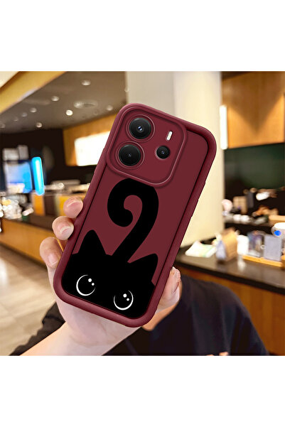 Hontinga Simple Maroon Silicone Phone Case Cat Compatible with Redmi Note 14 ...