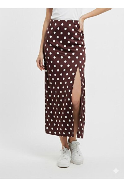 Green'DAL Fusta de damă cu buline, lungime midi, cu șliț, talie înaltă, elega...