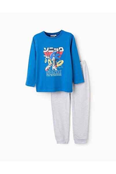 Ziddy بيجامة قطنية للأولاد بتصميم "سونيك"، أزرق/رمادي