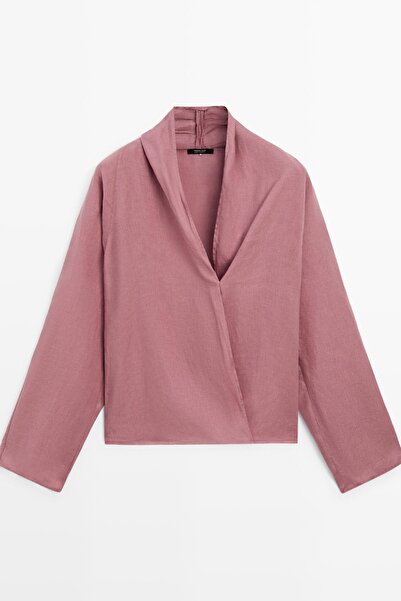 Massimo Dutti Kruvaze dökümlü keten bluz