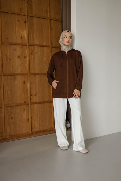 MOONSC Women's Hooded and Pocketed Hijab Sweatshirt - Cardigan