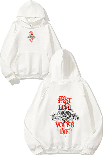 urbvn سويت شيرت أبيض كبير الحجم مطبوع بتصميم فاست لايف