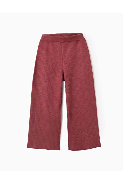 Ziddy Wide leg openwork knit trousers for girls, burgundy