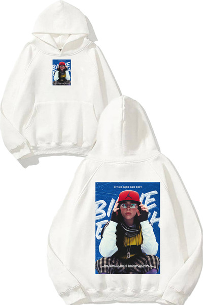 urbvn سويت شيرت بيلي 4 ديزاين مطبوع باللون الأبيض مع قلنسوة