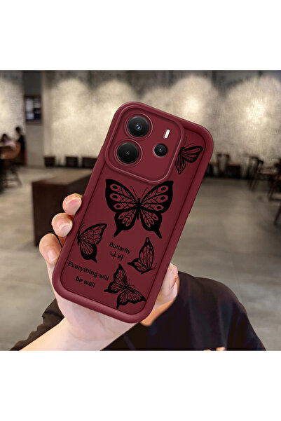 Hontinga Shockproof Simple Maroon Silicone Phone Case Butterfly Compatible wi...