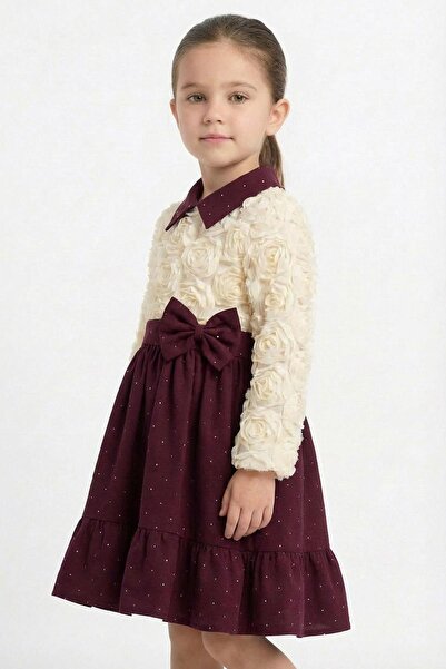 Perendi Κοριτσίστικο φόρεμα για ειδικές περιστάσεις με γιακά, υφή τριαντάφυλλ...