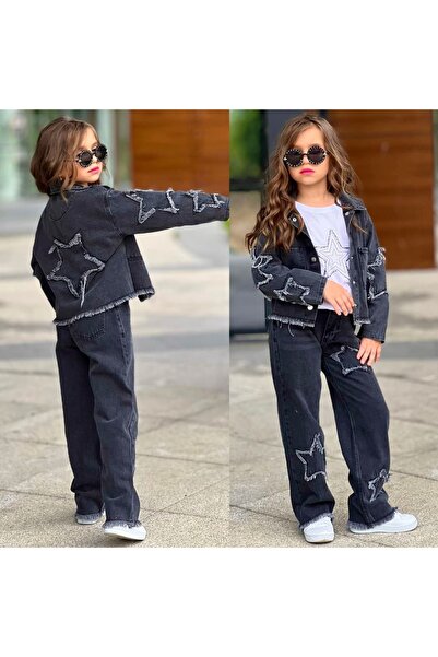 Bisahane Girl's Star Embroidered Denim Set
