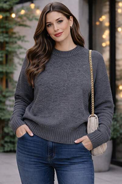 MOONBULL Pulover de damă cu guler rotund oversize tricotaj