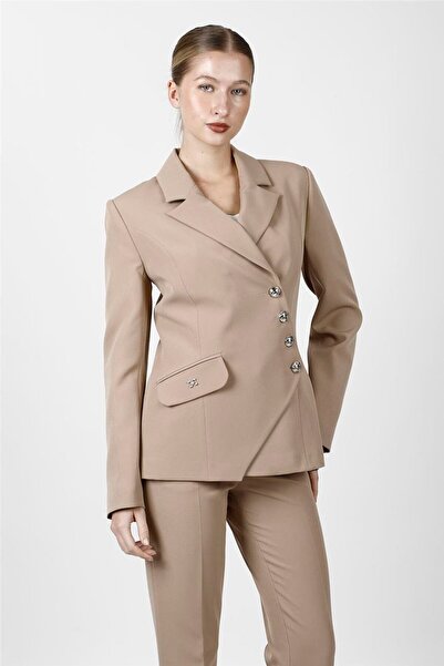 ÖNDER ÖZSOY Men's Collared Asymmetrical Double-Breasted Women's Jacket-Stone