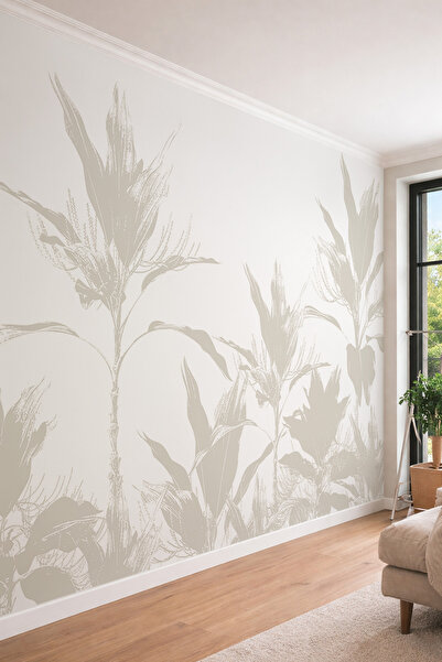 dreamwall Minimalist İnce Yaprak Desenli Modern Tek Parça Tekstil Duvar Kağıdı