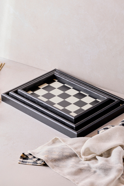 Perotti Toronto Dama 3'lü Ahşap Tepsi 30*35*40 cm